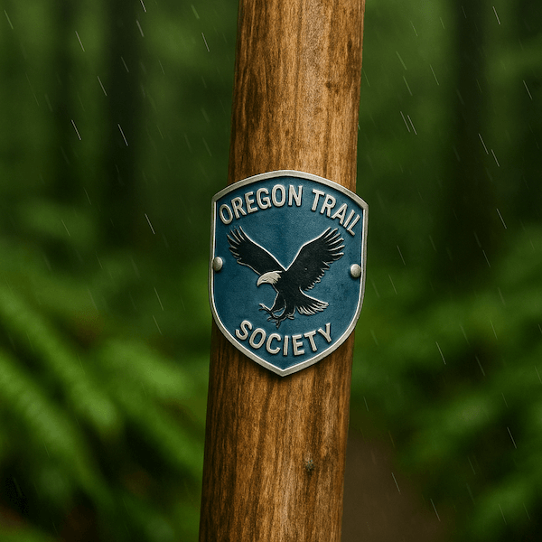 Oregon Trail Society custom hiking stick medallion