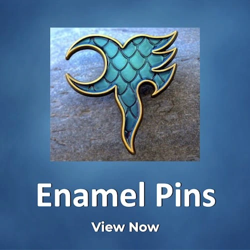 enamel pins view now button in blue 