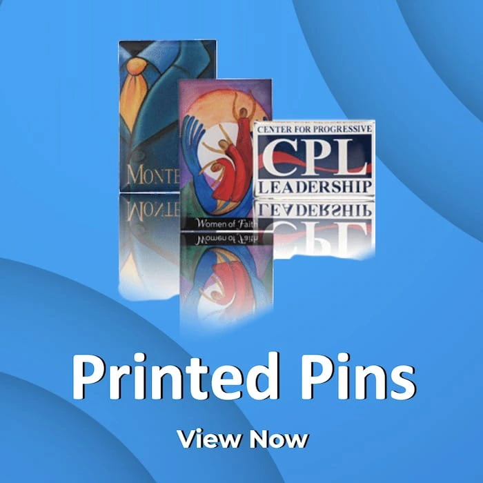 Printed pins view now button