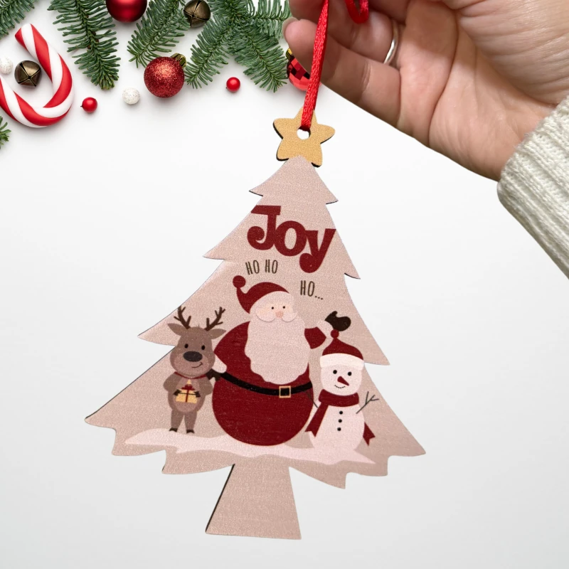 Joy Christmas Tree Printed ornament on wood